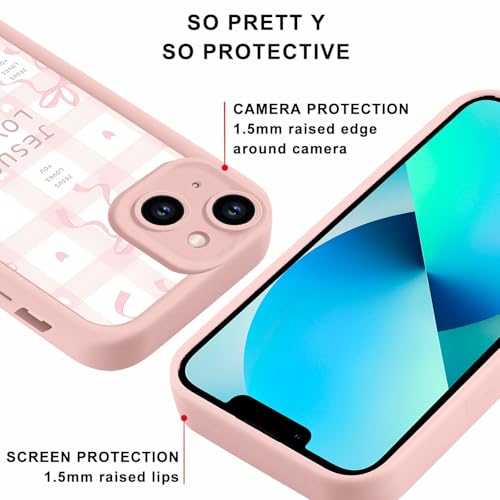 Cute Bow Phone Case for iPhone 13 6,1", Aesthetic Jesus Bible Verses Pink Ribbon Bowknot Pattern for Women Girls, Soft Silicone Protective Shockproof Phone Cover, Girly - color: Girly, size: for iPhone 13