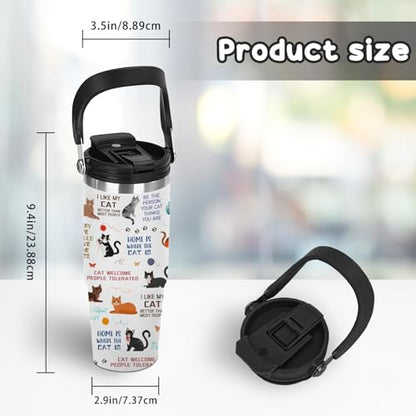 30oz Insulated Tumbler with Top Handle and Flip Straw, Gift for Cat Lovers - color: Cat1