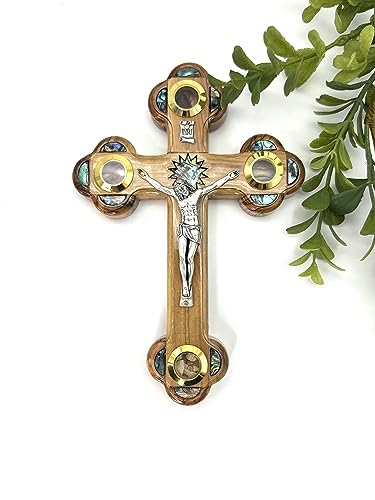 iHoly Land Crafts Catholic Wall Crucifix, Mother of Pearl & Relics, 7" x 5" - size: 7"L x 5"W