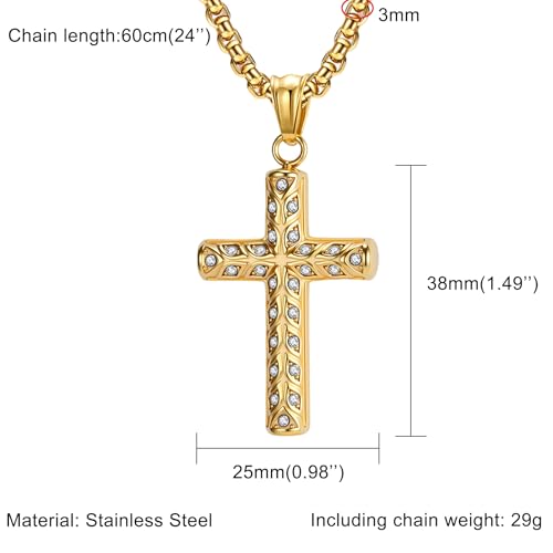 Men's Cross Necklace, Vine Design Iced‑Out Cubic Zirconia - color: gold