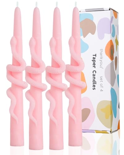 Pink Taper Candle Candlestick Snake Soy Candles Unscented Wedding Party Wax Unscented Dinner Candle Dripless,8 inch,Set of 4,Snake - color: 8''Snake-Pink