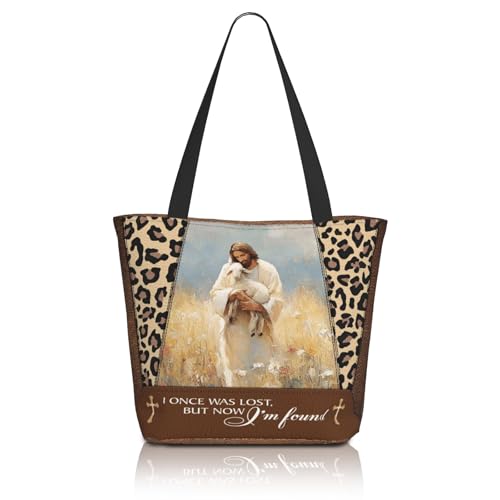 Women's Canvas Tote Bag with Zipper, Large Capacity Shoulder Bag for Work, Travel & Daily Use, Gifts for Mom - color: I Once Was Lost But Now I'm Found
