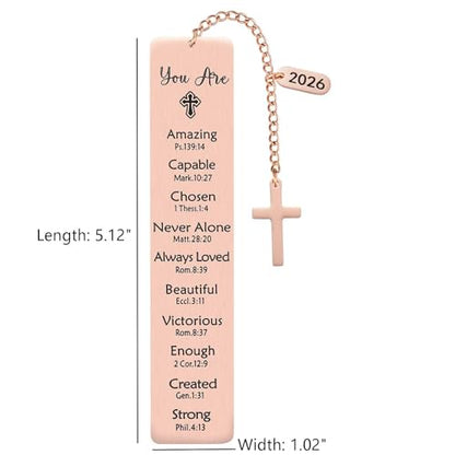 Christian Metal Bookmark with Bible Verses, Faith-Based Gift with 2026 Charm, Faith Affirmation Gift, Motivational Religious Scripture Reading Accessory for Women Men, Rose Gold - style: Rose Gold