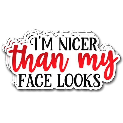 (3Pcs) I'm Nicer Than My Face Looks Sticker Funny Sayings Humorous Quotes Decorate Books Laptop Phone Water Bottles Kindles Tumbler Waterproof Vinyl Stickers 3 x 1,7" Inch - color: I'm Nicer Than My Face Looks