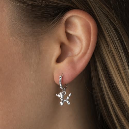 925 Sterling Silver Cute Animal Unique Huggie Hoop Earrings for Women - color: Balloon Dog