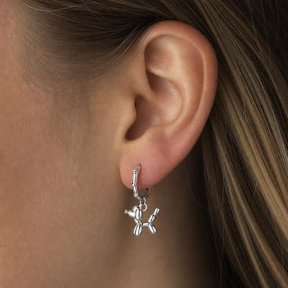 925 Sterling Silver Cute Animal Unique Huggie Hoop Earrings for Women - color: Balloon Dog
