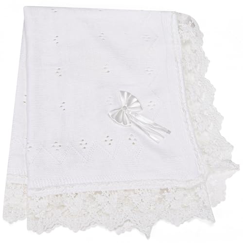 Baby Blanket White Lace Knitted Crochet Towel Baptism Christening Gift - color: Lace Blanket