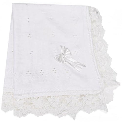 Baby Blanket White Lace Knitted Crochet Towel Baptism Christening Gift - color: Lace Blanket