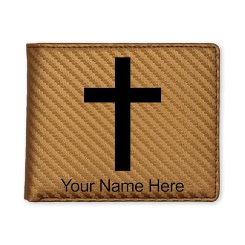 LaserGram Personalized Wallet, Christian Cross (Carbon Fiber Bronze) - color: Carbon Fiber Bronze