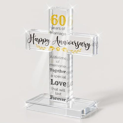 PVOPVO 60th Wedding Anniversary Religious Cross Gifts for Him Her 60 Year Anniversary Romantic Gift for Women Men Couple 60 Years of Marriage Gifts for Couple - color: 60th Anniversary