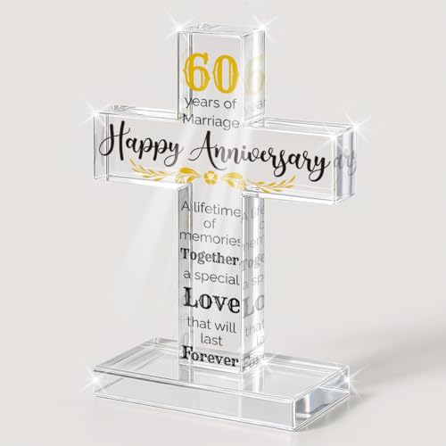 PVOPVO 60th Wedding Anniversary Religious Cross Gifts for Him Her 60 Year Anniversary Romantic Gift for Women Men Couple 60 Years of Marriage Gifts for Couple - color: 60th Anniversary