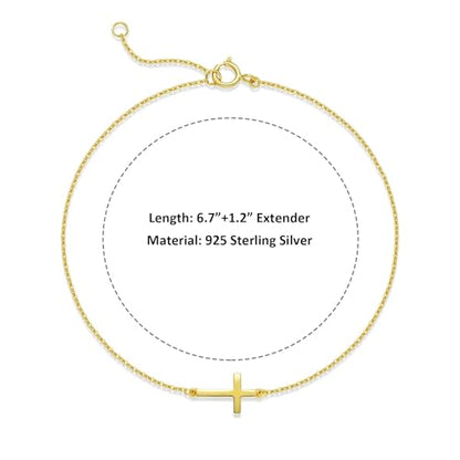 LUCA SMITH 925 Sterling Silver Cross Bracelet for Women Adjustable Stackable Dainty 14K Gold/Silver Cute Tiny Symbolic Cross Pendant Charm Link Chain Faith-Based Jewelry - color: gold