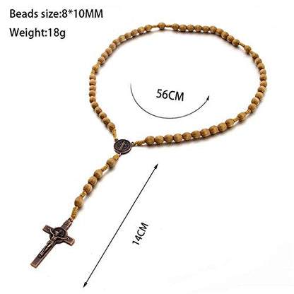 Handmade Wooden Wood Beads Catholic Rosary Crucifix Cross Pendant Necklace Bethlehem Christian Prayer Holy Jerusalem Holyland Y Necklace for Women Men Unisex Jewelry Gift - color: B brown