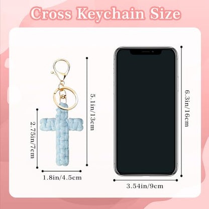 Knit Cross keychain Christian Gifts for Women Men Religious Gifts Bohe Backpack Charms Christian Keychain - color: Blue