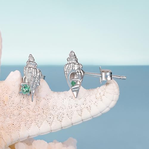 Cute Stud Earrings for Women Dachshund Koi Fish Sea Star Sea Turtle Sea Conch Earrings 14K Gold Plated Dainty Stud Earring funky Jewerly - color: Silver Sea Conch