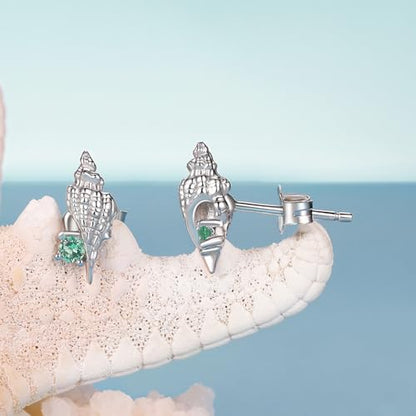 Cute Stud Earrings for Women Dachshund Koi Fish Sea Star Sea Turtle Sea Conch Earrings 14K Gold Plated Dainty Stud Earring funky Jewerly - color: Silver Sea Conch