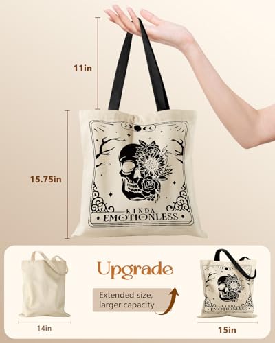 Miss Adola Canvas Tote Bag for Women with Zipper, Skull Flower - color: Skull Flower