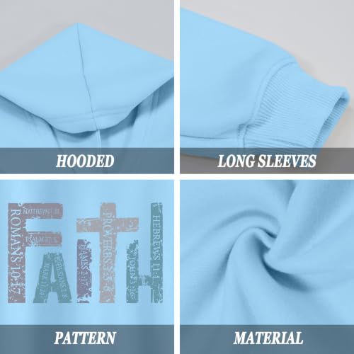 Girls Christian Hoodies Kids Jesus Faith Sweatshirts Cute Religious Graphic Sweater Inspirational God Bible Verse Top - color: Light Blue, size: 13-14 Years