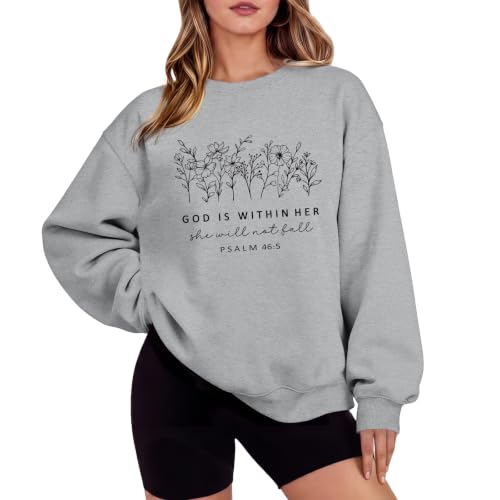 Christian God Is Within Her Sweatshirts Jesus Faith Religous Hoodie Bible Verse Floral Graphic Inspirational Shirts - color: Light Gray, size: Small