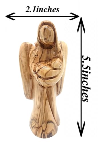 Zuluf 5.5" Hand-Carved Olive Wood Angel Statue Holding Baby - Authentic Holy Land Guardian Angel Figurine - Religious Gift for Baptism, New Mother, Expecting Mom & Christening - Bethlehem Wood - color: 5.5" Angel Holding Baby