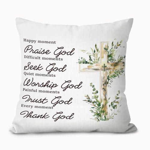 Christian Inspirational Pillow Covers 18x18, Christian Gifts for Women, Religious Bible Verse Botanical Decorative Throw Pillow Covers Pillowcases for Home Bedroom Living Room Decor - color: 01-bible(white01)
