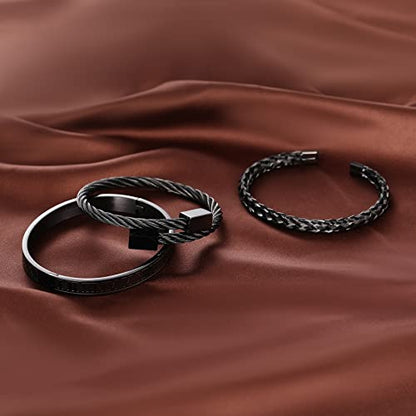 WFYOU Stainless Steel Bracelets for Men Gold Cuff Bracelet Birthday Gifts - color: Black 7