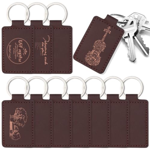 10 Pcs Leather Keychain Blanks, Rectangular PU Leather Key Fob Kit - color: Chocolate-10 Pcs
