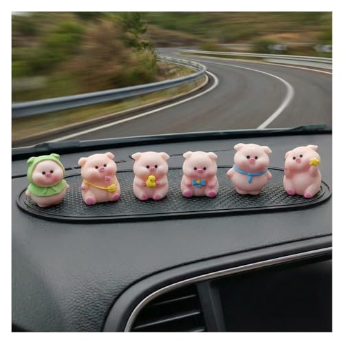 Craedli 6PCS Cute Pig Car Dashboard Decorations, Mini Resin Pigs Figurines Rear View Mirror Accessories, Funny Center Console Ornament Car Interior Decoration for Office Desk Home(Pig) - size: Pig