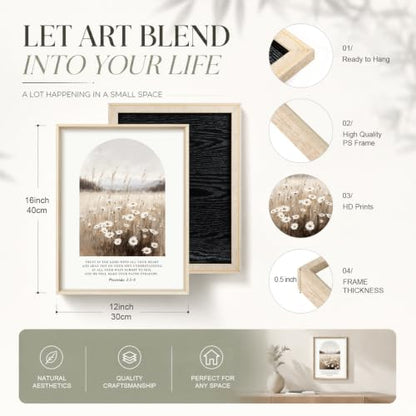 Christian Bible Verse Scripture Daisy Framed Canvas Wall Art Set-12"x16"x3 - color: Christian Bible Verse Wall Art, size: 12"L x 16"W