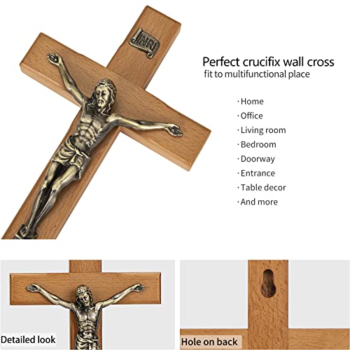 ARCHOBAN Crucifix Wall Cross Catholic, 10" Wooden Cross for Wall Decor - size: 10"L x 5"W