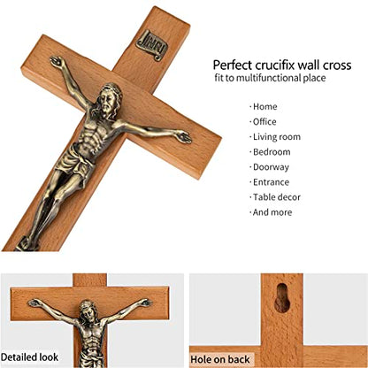 ARCHOBAN Crucifix Wall Cross Catholic, 10" Wooden Cross for Wall Decor - size: 10"L x 5"W
