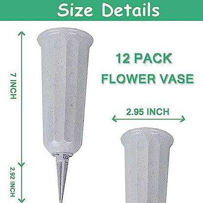 Cemetery Vases for Grave Flower Holder for Cemetery Vases with Spikes Cemetary Vase Grave Flower Holder Plastic Vase for Cemetery Flowers 12 Pack - color: Gray