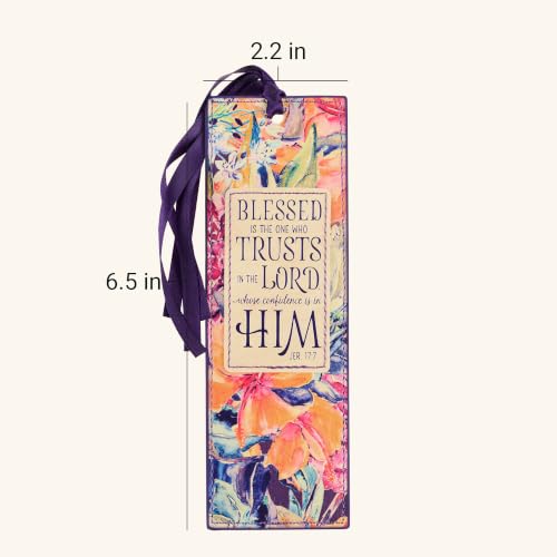 Christian Art Gifts Faux Leather Floral Bookmark: Blessed is The One - color: Purple - Blessed/Trust Lord