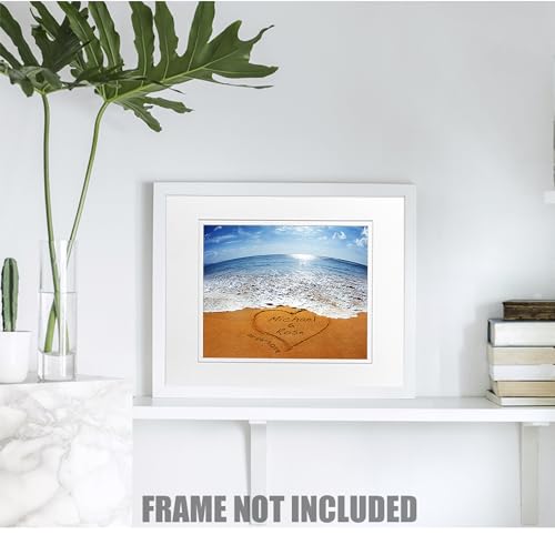 A&T ARTWORK Sand Writing Personalized Art Photo Prints Gift,includes Names and the Special Date Unique Gift for the Wedding Anniversary 14x11 inches D-Mats UNFRAMED - color: Sand Writing, size: 11x14"