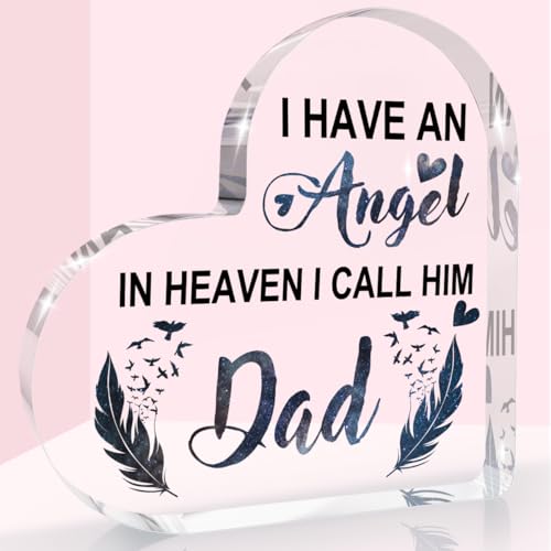Sympathy Memorial Gift for Loss Loved One Father Heart Shaped Acrylic Sign - color: Angel Dad
