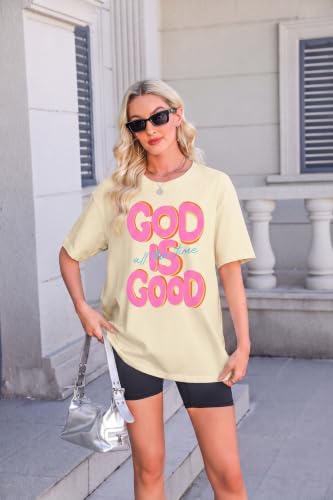Christian Shirts for Women God is Good Shirt Oversized Jesus Faith Tshirt - color: Apricot, size: Medium