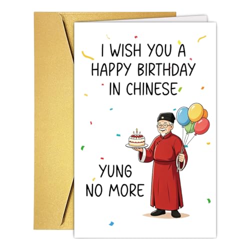 Funny Aging Humor Birthday Card, Hilarious 60th 70th 80th 90th Birthday Card Gift for Dad Mom Grandpa Grandma Uncle Auntie Family Friend, Yung No More Birthday Cards - color: #8