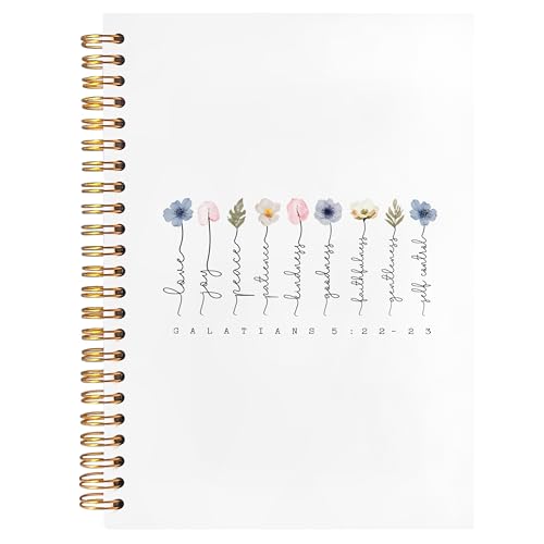 BearCake Fruit of the Spirit Boho Floral Christian Notebook Journal, Christian Gifts for Women, spiral Bible Notebooks for Note Taking, Bible Journaling Notebook, Hardcover Spiral Notebook 5.5x8.3 - color: white Bible-galatians
