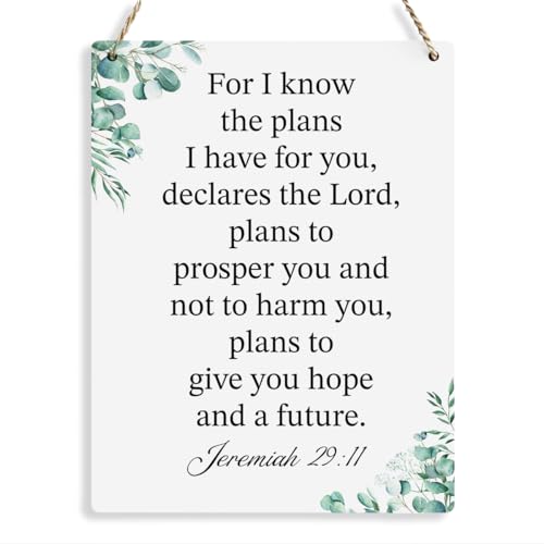 For I Know the Plans I Have for You Jeremiah 29:11 Inspirational Decor Christian Gifts Bible Verse Wall Art Scripture Wooden Hanging Sign for Modern Home Office Wall Art Decoration 8 x 10 Inches - color: Jeremiah 29:11