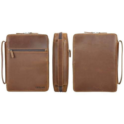 Polare Full Grain Leather Bible Cover Church Bag Bible Protective Book Holder Carrying Case Folder Organizer Portfolio for Men and Women (Light Brown) - style: Light Brown