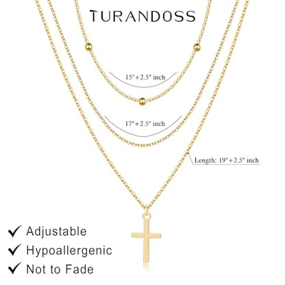 Turandoss Layered Cross Necklaces Stack for Women Girls, Christian Gift - color: Cross-Clip Bead
