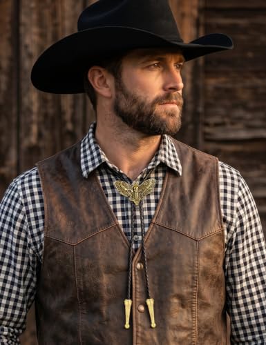 Western Cowboy Bolo tie for Men Women Gold Silver Death Skull Moth Cross Bolo Tie Christmas Deer Rooster Wolf Necktie Gift - color: 1# Gold Death Moth