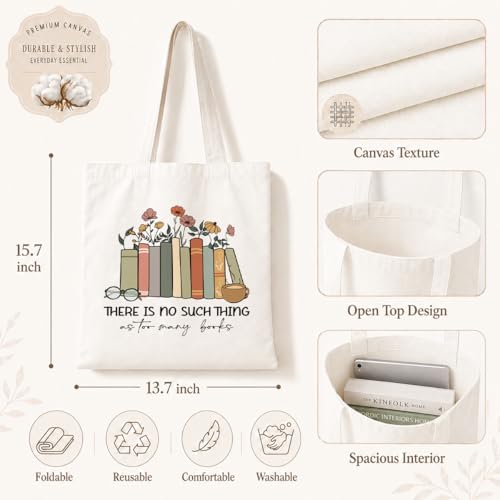 Aesthetic Flower Canvas Tote Bags, There is No Such Thing as Too Many Doodles, Cute Aesthetic Reading Accessories, Canvas Tote Bag for Women, Useful Gifts for Book Lovers - color: Style 02