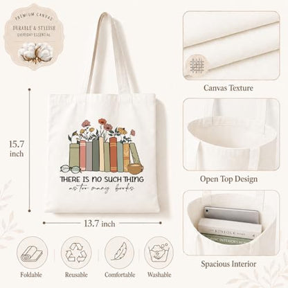 Aesthetic Flower Canvas Tote Bags, There is No Such Thing as Too Many Doodles, Cute Aesthetic Reading Accessories, Canvas Tote Bag for Women, Useful Gifts for Book Lovers - color: Style 02