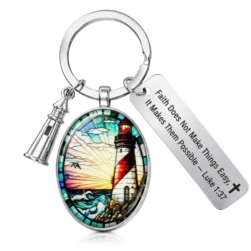 3D Glass Lighthouse Keychain with Bible Verses,Christian Gifts for Women Faith - color: Luke 1:37