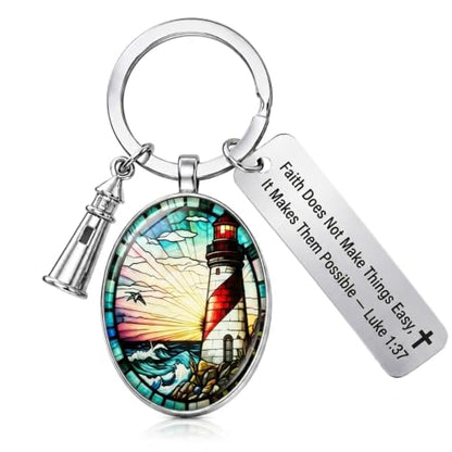 3D Glass Lighthouse Keychain with Bible Verses,Christian Gifts for Women Faith - color: Luke 1:37