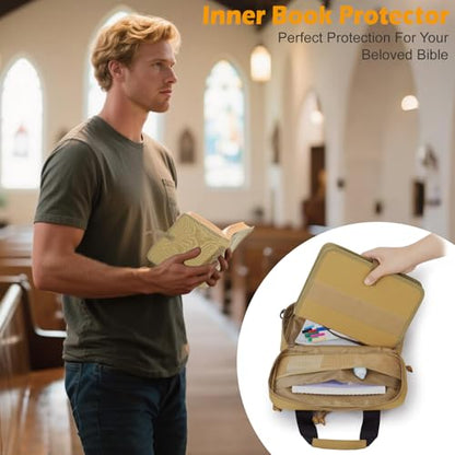 Tactical Bible Case for Men,2 Compartment Carrying Bible Cover for Church - color: brown