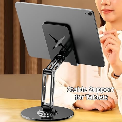 All-Metal Cell Phone Stand 360° Rotatable & Height Adjustable - 25KG Super Load-Bearing, Foldable Desk Stand for Phone, Compatible with iPhone 17/16/15/14 (Black) - color: A-Tri-Fold - Black