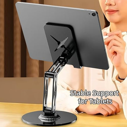 All-Metal Cell Phone Stand 360° Rotatable & Height Adjustable - 25KG Super Load-Bearing, Foldable Desk Stand for Phone, Compatible with iPhone 17/16/15/14 (Black) - color: A-Tri-Fold - Black