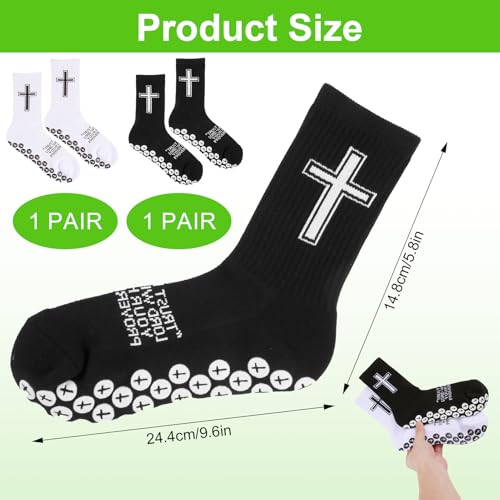 Christian Soccer Socks,Cross Grip Anti Slip Religious Football Socks with Rubber Dots for Youth and Men - color: White and Black